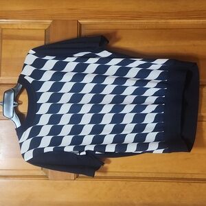 Ann Taylor Navy Blue/White Mixed Media Top, Women's Size Medium, EUC